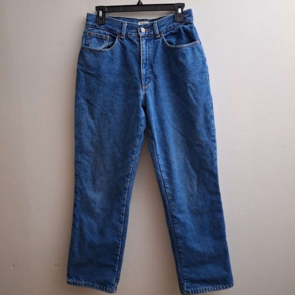 LL BEAN Women's Flannel Lined Jeans Original Fit Size 10 (28x29) Blue Straight